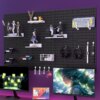 Adhesive Pegboard Shelf for Gaming – No-Drill Mount Holds Mouse/Keyboard/Headphone Hooks, Perfect Room Setup & Decor