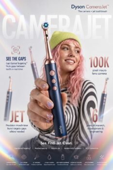 Dyson CameraJet The only toothbrush with a camera and a jet, to target the gaps and remove plaque between your teeth